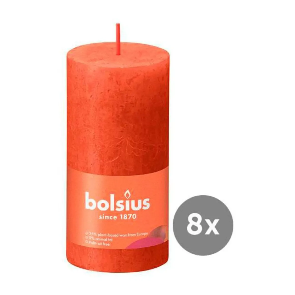 Bolsius8er Pack Stumpenkerze 100/50 Rustik Shine herbstliches orange 35