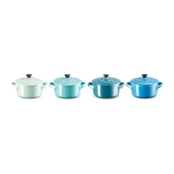 Le CreusetMini Cocottes 4er-Set Metallics Blau-Grün